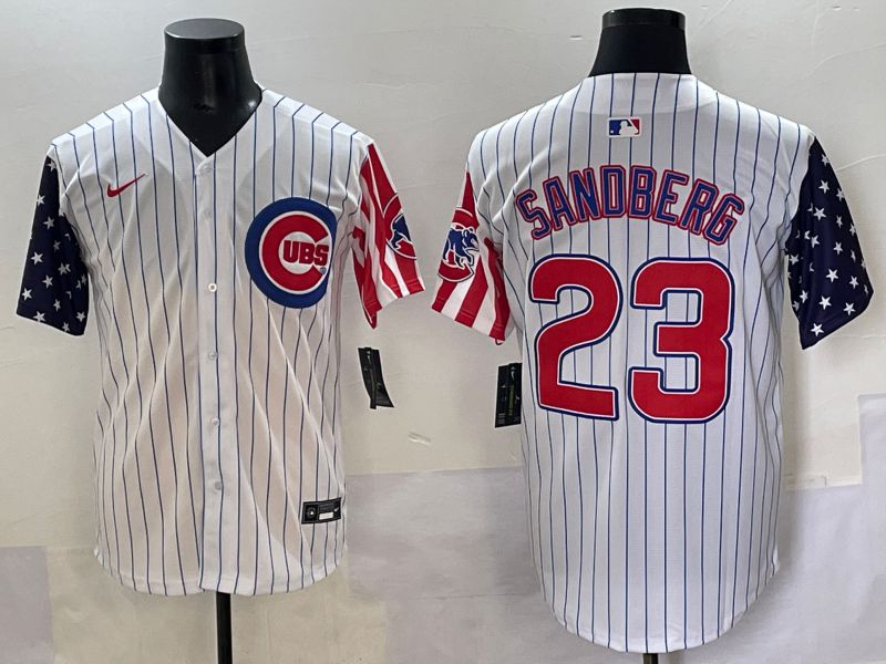 Men 2025 Chicago Cubs #23 Sandberg White Stripe a generation of national flags Joint Name Nike MLB Jersey style 1->chicago bulls->NBA Jersey
